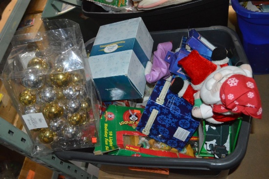 BIN OF MISC. CHRISTMAS DECORATIONS