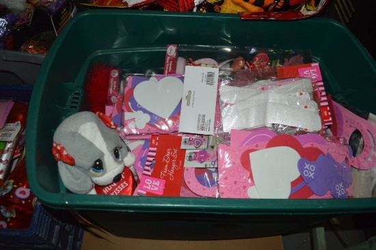 BIN OF MISC. VALENTINE DECORATIONS