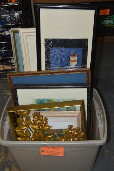BIN FULL OF FRAMED PICTURES