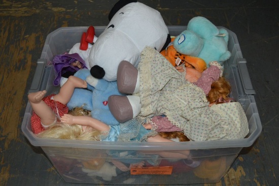 BIN OF MISC. PLUSH TOYS AND DOLLS