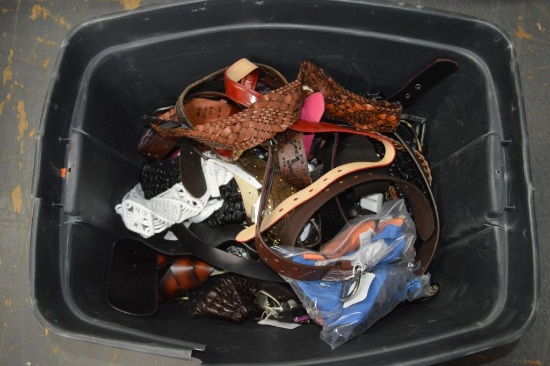 NEW BELTS IN BIN, (WITH TAGS)