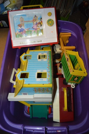 BIN FULL OF VINTAGE FISHER PRICE TOYS