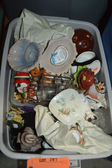 GLASSWARE HOUSEHOLD TRINKETS IN BIN