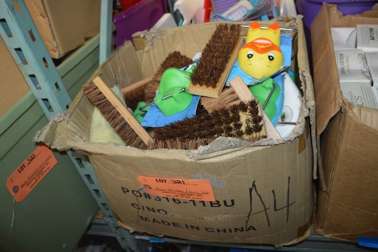 BOX FULL OF NEW BRUSHES AND BATH TOYS