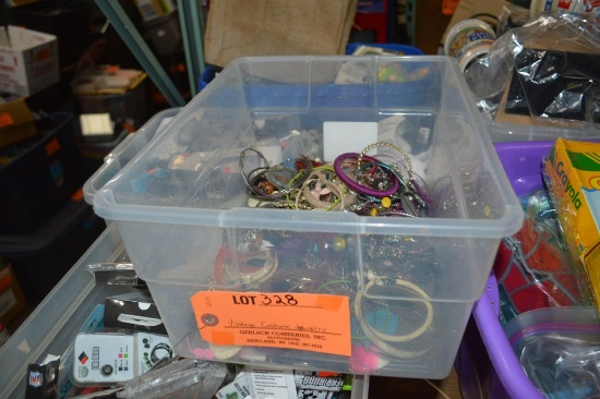 VINTAGE COSTUME JEWELRY IN CLEAR BIN