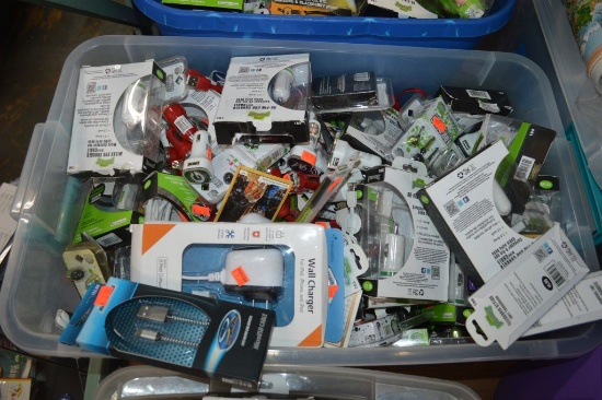 MIXED CELL PHONE CHARGERS IN CLEAR BIN, NEW