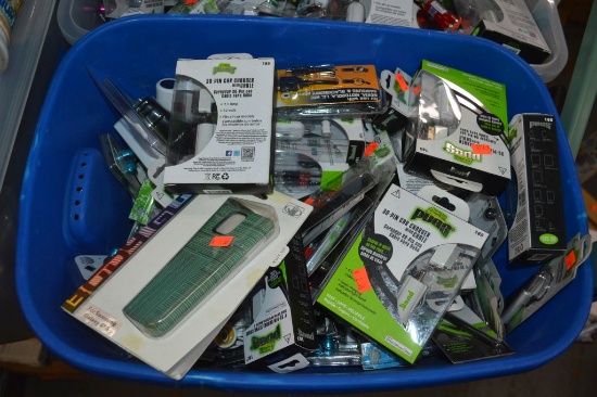 MODERN CELL PHONE CHARGERS, NEW, IN BLUE BIN
