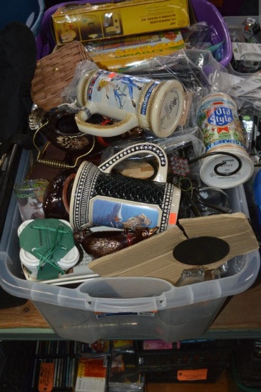 HOUSEHOLD KNICK KNACKS AND MISC. IN CLEAR BIN