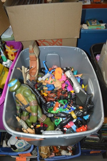 100'S OF LOOSE TOYS IN GRAY BIN