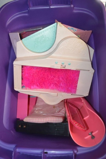 MISC. BARBIE TOYS IN PURPLE BIN