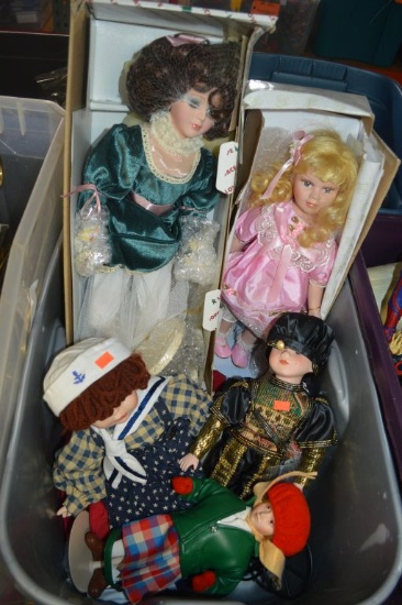 PORCELIAN DOLLS IN GRAY BIN