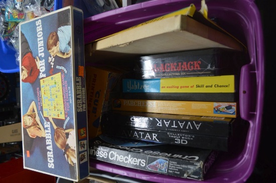 MIXED BOARD GAMES IN PURPLE BIN