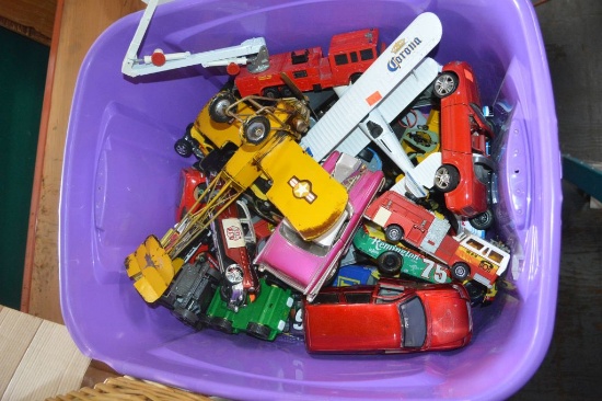 DIE CAST CARS AND PLANES IN PURPLE BIN