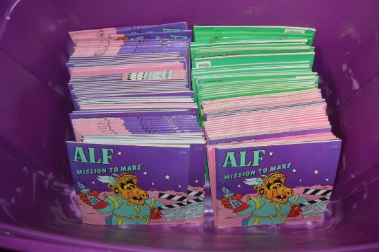 1980'S VINTAGE "ALF" BOOKS IN PURPLE BIN