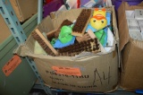 BOX FULL OF NEW BRUSHES AND BATH TOYS