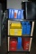 THREE TIER PLASTIC SHELF ON CASTERS WITH CONTENTS,