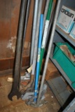 LARGE ASSORTMENT OF PIPE BENDERS, LARGE WRENCH AND PRYBAR