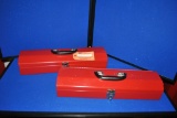 (2) SMALL RED METAL TOOL BOXES, NEW,