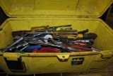 YELLOW PLASTIC TOOLBOX WITH LARGE ASSORTMENT OF HAND TOOSL