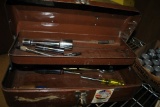 BROWN METAL TOOLBOX WITH MISC. TOOLS