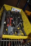 YELLOW BIN FULL OF ASSORTED HAND TOOLS AND TOOLING