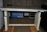 WORK TABLE, GRAY LAMINATE TOP WITH STEEL BASE,
