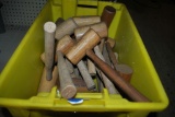 LARGE YELLOW BIN FULL OF HICKORY HAMMERS