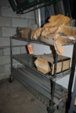 FREEZER STYLE SHELVING CART WITH CONTENTS; SHELVING PARTS