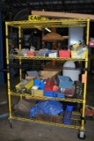 YELLOW METAL CART ON CASTERS WITH MISC. CONTENTS;