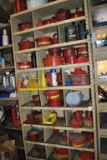 (2) TAN METAL SHELVING UNITS WITH CONTENTS,