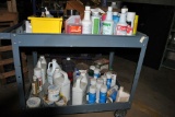 METAL SHOP CART WITH ASSORTED CLEANING SUPPLIES