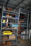 (2) GRAY METAL SHELVING UNITS WITH MISC. CONTENTS,