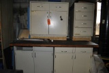 (4) ASSORTED OFF-WHITE METAL CABINETS WITH BENCH TOP