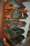 SHELVING UNIT ON DOLLY WITH (14) METAL BINS