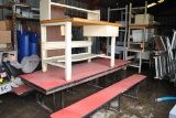 8' RED PICNIC TABLE WITH ATTACHED BENCHES