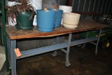 ROLLING WORK TABLE WITH CONTENTS, FLOWER POTS,