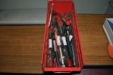 RED BIN FULL OF NEW TAPERED SHANK DRILL BITS,