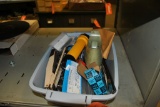 (2) TAPE DISPENSERS, STAPLERS, STAPLES, BOX CUTTERS & MISC.