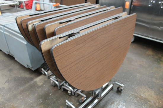 (4) MITCHEL FOLDING TABLES ON CASTERS, ROUND,