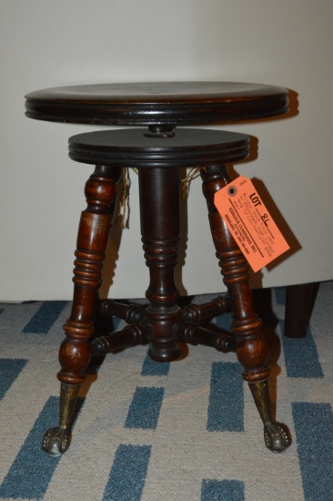 ANTIQUE WOOD PIANO STOOL WITH ADJUSTABLE SEAT,