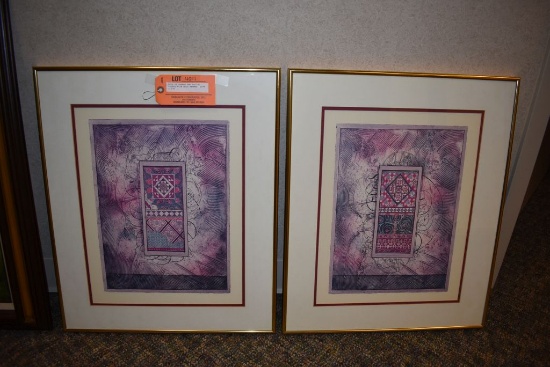 PAIR OF FRAMED AND MATTED PRINTS WITH GOLD FRAMES,