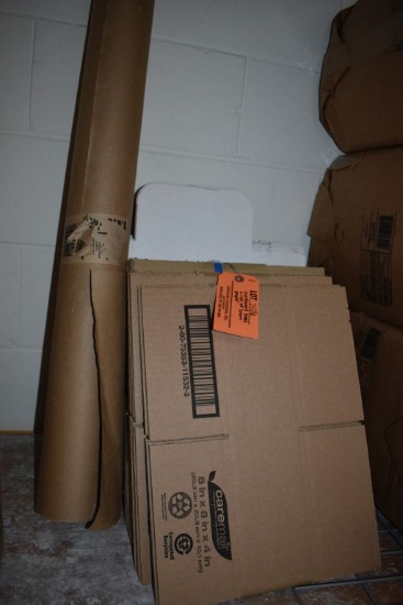 CARDBOARD BOXES AND ROLL OF BROWN PAPER