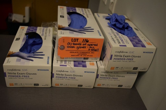 (5) BOXES OF OPENED EXAM GLOVES, ALL X-SMALL