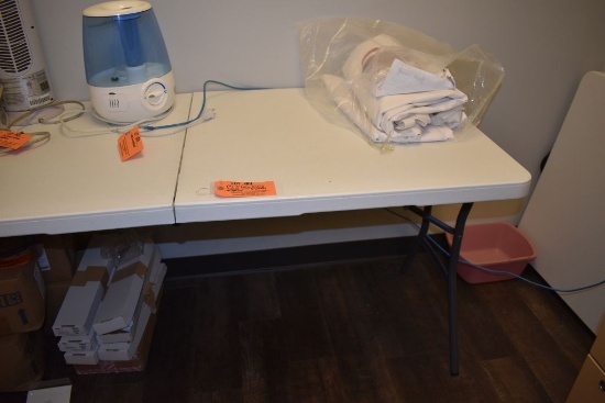 (2) 5' LONG FOLDING TABLES WITH BRACKETS AND SKIRT