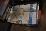 BOX OF STERILE ABD PADS, GAUZE AND SPONGES IN TOTE