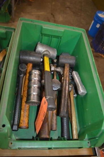 BIN FULL OF ASSORTED MALLETS AND HAMMERS