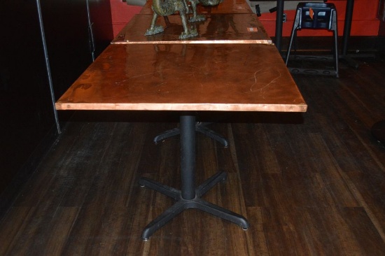 (1) 36" x 36" FOUR TOP TABLE WITH SINGLE STEEL PEDESTAL, WITH COPPER TOP, PICTURE IS REPRESENTATIVE