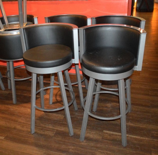 (4) CONTEMPORARY STYLE BAR CHAIRS, VINYL CUSHIONED, SWIVEL TOPS, PICTURE IS REPRESENTATIVE