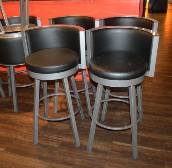 (4) CONTEMPORARY STYLE BAR CHAIRS, VINYL CUSHIONED, SWIVEL TOPS, PICTURE IS REPRESENTATIVE,