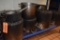 CONTENTS OF LOWER SHELF, LARGE ASSORTMENT OF KETTLES/STOCK POTS